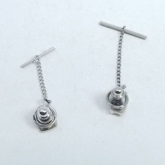 Vintage Set of 2 Silver Tone Tie Tack Pins, Swank, Square Shape, Estate - Picture 2 of 9